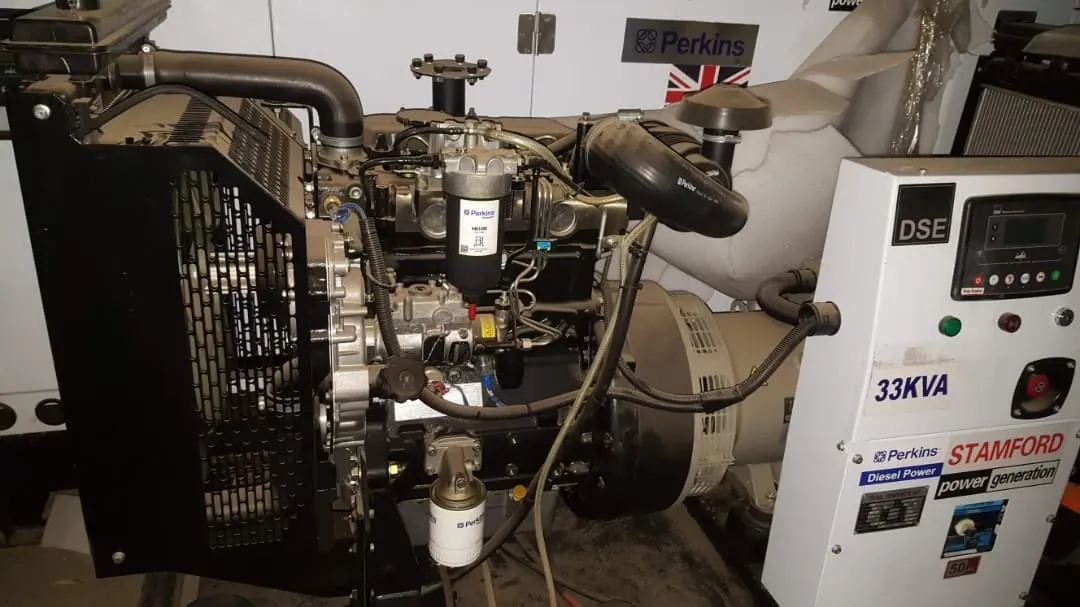 Perkins 33 kVA open diesel generator with a Stamford alternator and DSE control panel