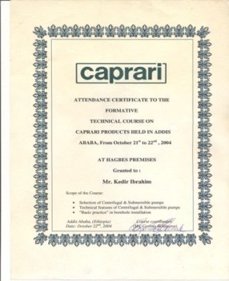 Caprari pump technical training certificate