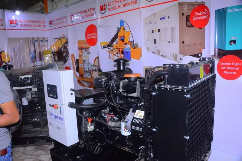 Perkins open diesel generator with a ProPower control panel at the KI exhibition stand